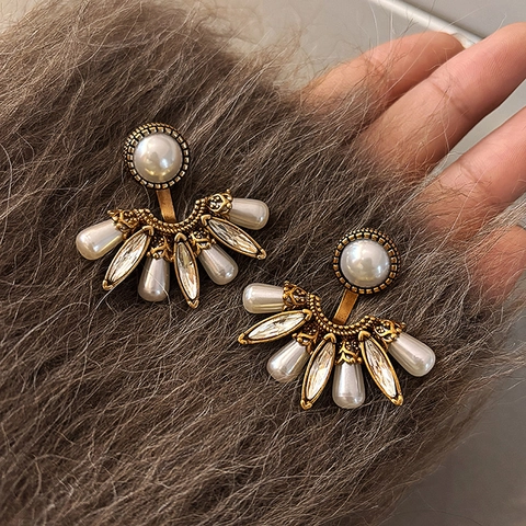 Orecchini A Lobo A Ventaglio Con Künstliche Perle Imitazione Strass Lega E Perno In Argento Sterling 925 Vintage Eleganti Per Donna