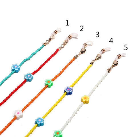 Chaîne Lunettes Cordon Masque Perles Fleurs Argile Polymère Fermoir Mousqueton Métal Boucle Silicone Bohème Mode