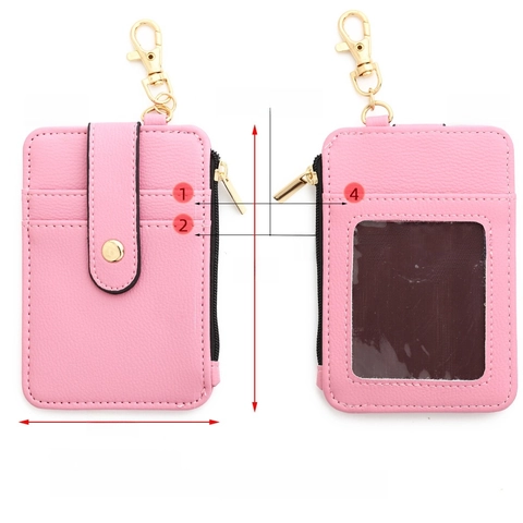 PU Leather Card Holder Wallet With Zipper Pocket And Keychain Hook Lychee Pattern ID Credit Card Case For Women Men