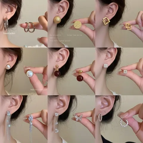 Pendientes Vintage Geométricos Perla Artificial Aleación Con Poste Plata Ley 925 Zircón Flor Cuadrado Joyería Elegante Mujeres
