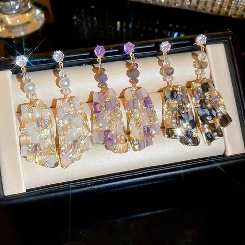 Orecchini Pendenti Quadrati Geometrici Con Strass In Cristallo Artificiale E Perno In Argento Sterling 925 Lusso Vintage
