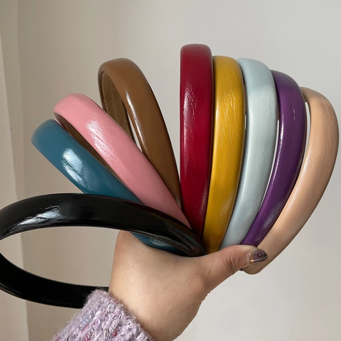 Retro PU Leather Wide Headband Solid Color Thickened Padded Hair Hoop For Women Korean Style Elegant Accessory