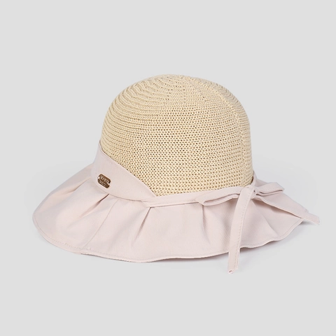Women Wide Brim Sun Hat Woven Straw Fabric Patchwork Breathable Foldable Bow Elegant Fisherman Bucket Hat Summer Beach