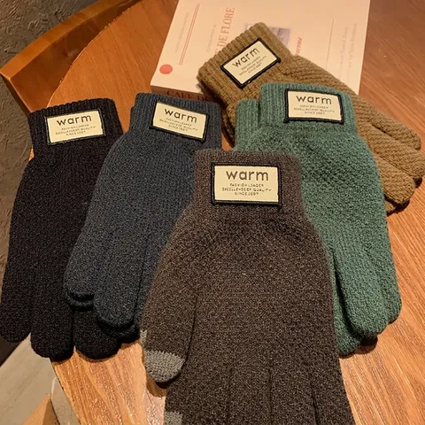 Winter Warm Knit Acrylic Gloves For Men Women Touchscreen Jacquard Thicken Thermal Full Finger Gloves Fashion Accessories