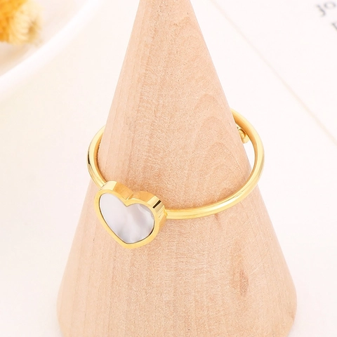Anello Aperto In Acciaio Inossidabile Con Intarsio In Madreperla Bianca Cuore Gioielli Alla Moda Regolabili Da Donna