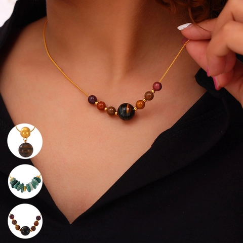 Titanium Stalen Natuursteen Kralen Ketting voor Dames Minimalistische Tijgeroog Agaat Groene Aventurijn Handgemaakte Sieraden