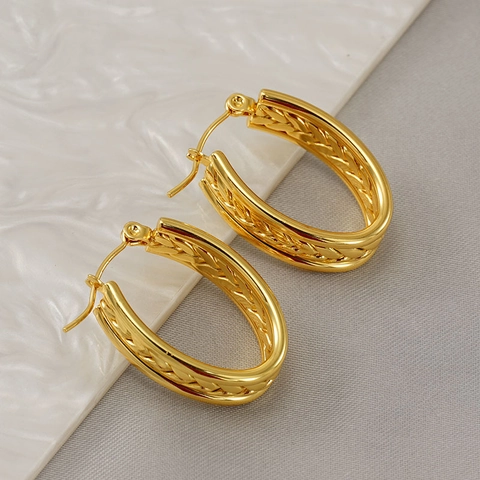Edelstahl Gewebte Herz U-Förmige Creolen 18K Vergoldet Gedreht Minimalistischer Modeschmuck Für Damen