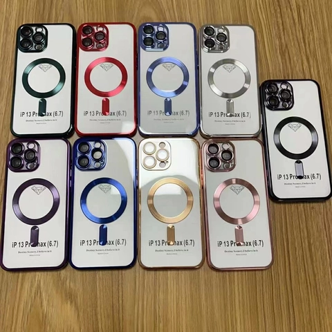 Magnetic Clear Phone Case For iPhone 16 15 14 13 12 11 Pro Max Electroplated Lens Protection Shockproof TPU PC Cover