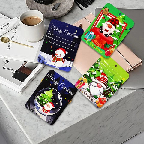 Christmas Luggage Tags Wooden Gnome Santa Snowman Design Travel Bag Identification Labels Hemp Rope Holiday Hanging Tags