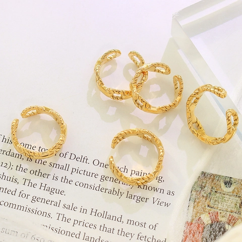 Anello Catena Acciaio Inossidabile Vintage Trama Corda Intrecciata Gioielli Dito Regolabili Aperti Per Donne Stile Retro