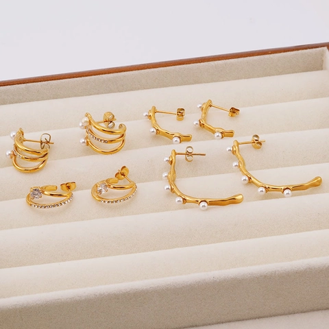 Orecchini Geometrici Vintage Con Künstliche Perle Acciaio Inossidabile Placcato Oro 18K Zircone Accessori Moda Per Donne