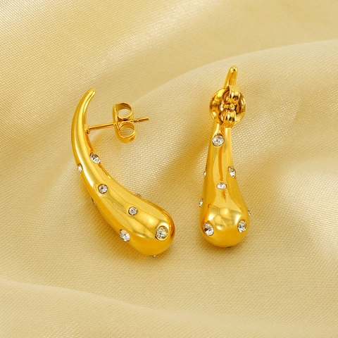 Orecchini A Lobo Goccia D'acqua Acciaio Inossidabile Placcato Oro 18K Con Zirconia Strass Ins Moda Vintage Per Donne