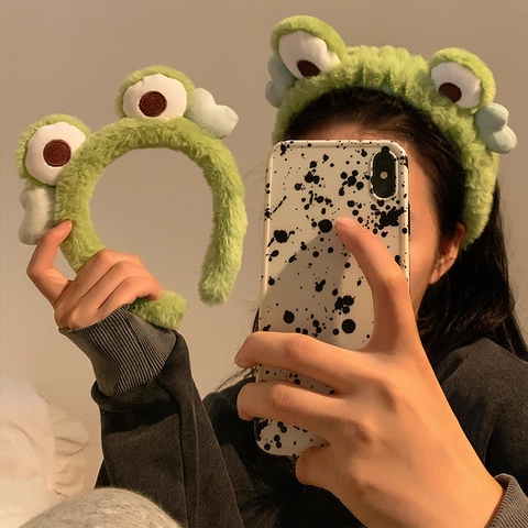 Süßes Frosch Plüsch Stirnband Und Haarschnitt Zum Gesichtswaschen Make-up Maske Weiches Cartoon Grün Haar Accessoire Mädchen