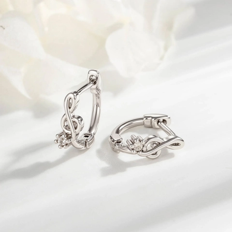 Musical Note Treble Clef Huggie Earrings Minimalist Copper Piercing Jewelry With Cubic Zirconia For Women Silver Color