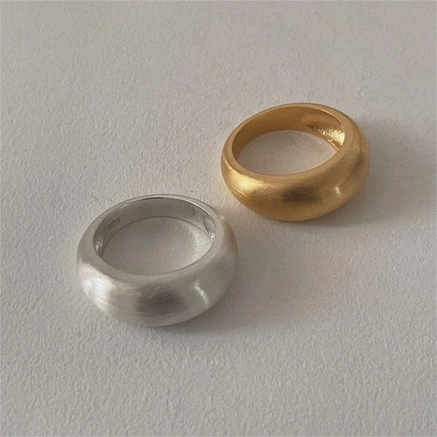 Anello In Argento Sterling 925 Finitura Opaca Spazzolata Fascia Larga Chunky Gioielli Minimalisti Donna