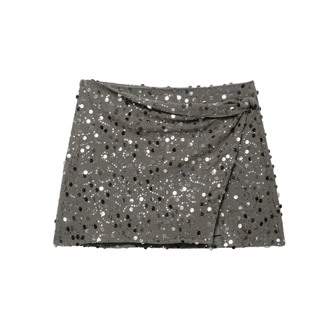 Jupe Courte À Paillettes Pour Femmes Taille Haute Brillante Moulante Portefeuille Fête Clubwear Sexy Scintillant Mode