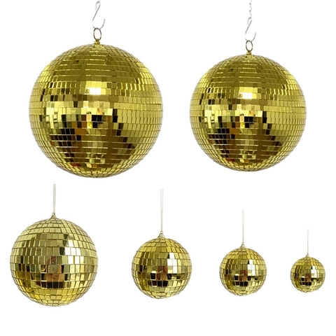 Gold Disco Ball Ornaments Mirror Glass Reflective Hanging For Party Wedding Christmas Festival Stage Decor