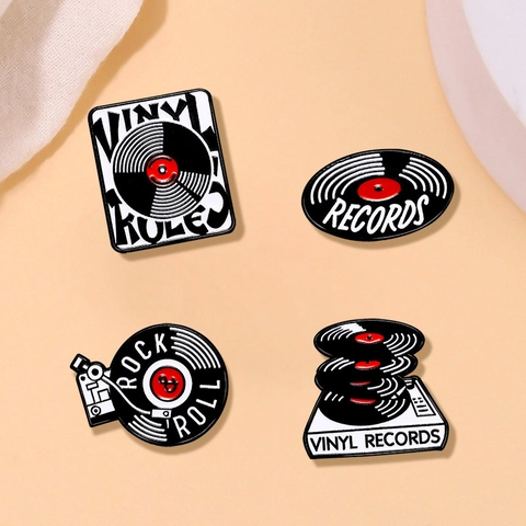 Retro Vinyl Record Enamel Brooch Vintage Music Theme Zinc Alloy Badge For Clothes Bag Decor Rock And Roll Style