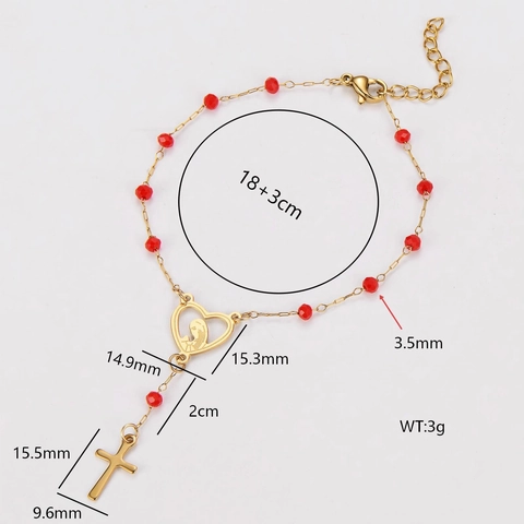 Bracciale Di Perline In Acciaio Inossidabile 304 Ciondolo Croce Cuore Gioielli Religiosi Vergine Maria Per Donna Stile Boho Tono Oro