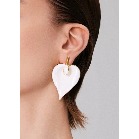 Calla Lilie Blatt Ohrstecker Messing Mit Weißem Emaille Und 925 Sterling Silber Ohrringpfosten Vintage Französischer Stil Damen