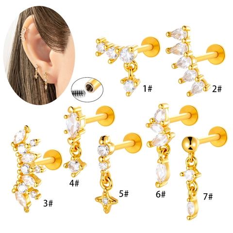 Barre Titane Filetage Interne Cuivre Zircone Anneau Lèvre Dos Plat Labret Stud Pendentif Bijoux Piercing Tendance