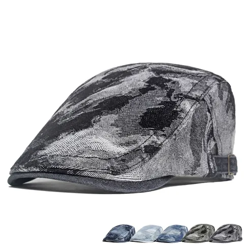 Men Retro Washed Denim Flat Cap British Style Adjustable Metal Buckle Vintage Ivy Cap Sun Protection