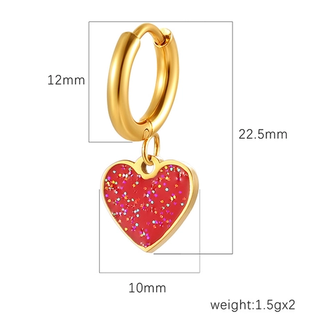 Heart Charm Hoop Earrings Stainless Steel Glitter Enamel Dangle Jewelry For Women Chic Sweet Style