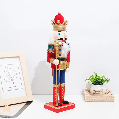 Traditional Christmas Nutcracker Soldier King Wooden Ornament Hand Painted Fabric Details Festive Tabletop Home Decor