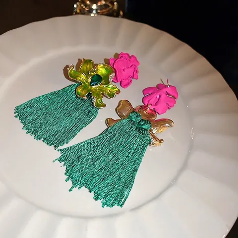 Orecchini Con Nappe A Fiori Bohemien Per Donna Grandi Fiori In Resina Smalto Lega Con Perno In Argento Sterling 925