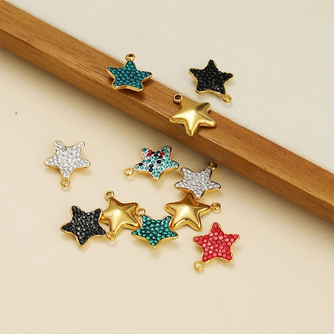 Dijes De Estrella De Cinco Puntas Pentagrama Acero Inoxidable Chapado En Oro Con Diamantes De Imitación Para Fabricación De Joyas DIY Collar Pulsera