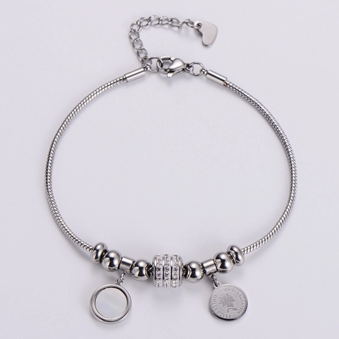 Pulsera Vintage Acero Inoxidable Cadena Serpiente Nácar Concha Moneda Mariposa Encanto Ajustable Para Mujeres