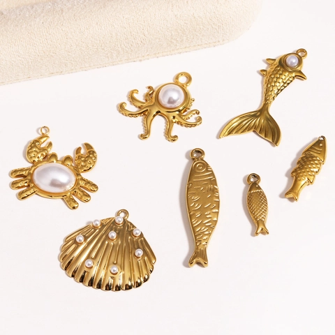 Mariene Dieren Hanger Charms Titanium Staal Verguld Met Imitatie Kunstparel Octopus Krab Schelp Vorm Voor DIY Sieraden Maken