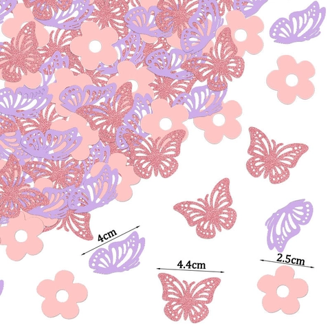 Confettis Papillon Fleur Pour Fête Papier Cartonné Scintillant Décoration Table Anniversaire Mariage Évidé Rose Violet Or
