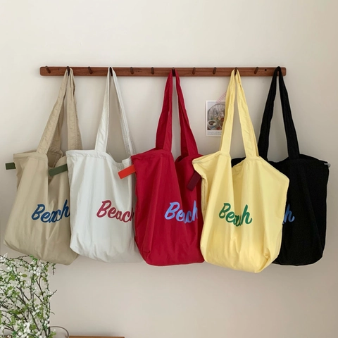 Große Kapazität Nylon Tote Bag Damen Casual Beach Print Kordelzug Schultertasche Leicht Vielseitig Sommer