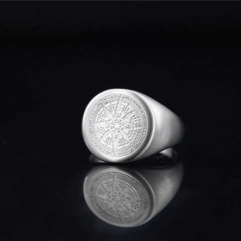 Anillo De Sello Brújula Rosa Titanio Acero Inoxidable Cepillado Vintage Hip Hop Joyas Para Hombre