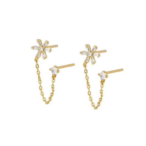 Orecchini A Bottone Floreali Con Perno In Argento 925 Sterling Rame Zirconia Doppio Foro Catena Gioielli Per Donne