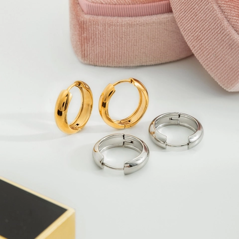 Orecchini a Cerchio Spessi in Acciaio Inossidabile per Donna Placcati Oro 18K Lucidati Retro Geometrici Orecchini Rotondi