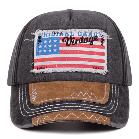 Gorra De Béisbol Algodón Lavado Distressed Vintage Parche Bandera EE UU Bordado Protección Solar Retro Sombrero Ajustable
