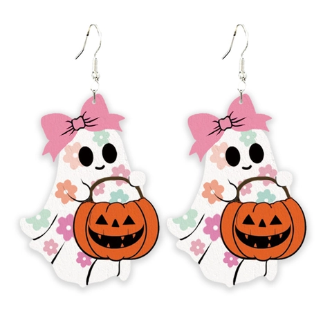 Süße Halloween Geist Ohrringe Bedrucktes Holz Hänger Schmuck Für Lehrer Schüler Schule Party Festlich