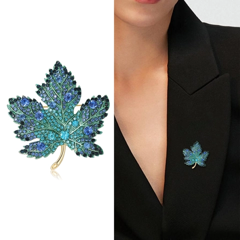 Elegante Spilla A Foglia Di Acero Lega Sfumata Strass Gioiello Moda Accessorio Per Donna Decorazione Cappotto
