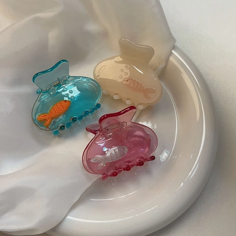 Piccola Pinza Per Capelli In Resina Trasparente Con Design A Pesce Dimensionale Acconciature Estive Per Donne E Ragazze