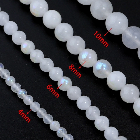 Moonstone Style Iridescent White Round Loose Beads High Polished For Jewelry Making DIY Bracelets Necklaces Accessories