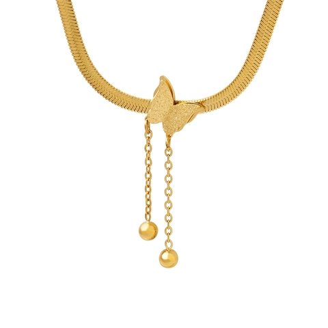 Collana Con Ciondolo A Farfalla E Nappina Acciaio Inossidabile Finitura Opaca Placcato Oro Gioielli Eleganti Per Donna