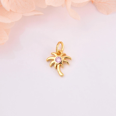 Pendentif Palmier Cuivre Zircon Plaqué Or 18K Style Été Tropique Accessoire De Fabrication De Bijoux DIY
