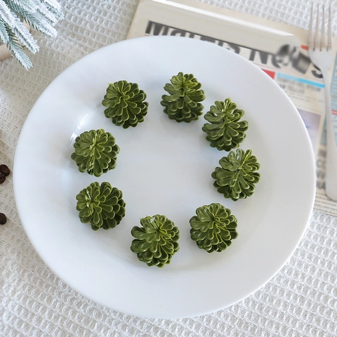 Artificial Pine Cones Green Plastic Christmas Decoration For Home Party Desktop Ornament DIY Crafts Nature Style
