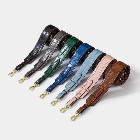 Adjustable Wide Shoulder Bag Strap Crocodile Pattern Split Cowhide Leather Replacement Crossbody Belt For Women Handbags