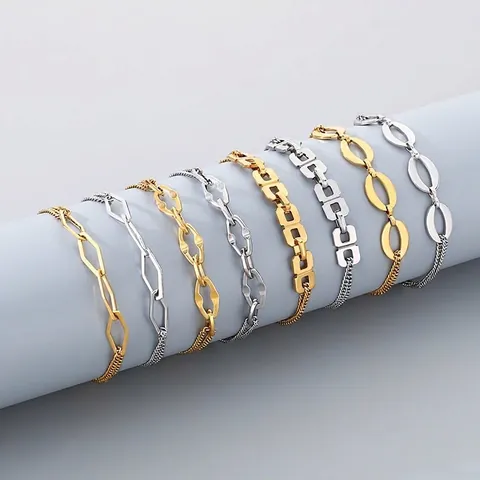 Pulsera De Acero Inoxidable Con Eslabones Geométricos Cierre De Palanca Cadena De Clip Joyería De Moda Para Mujer