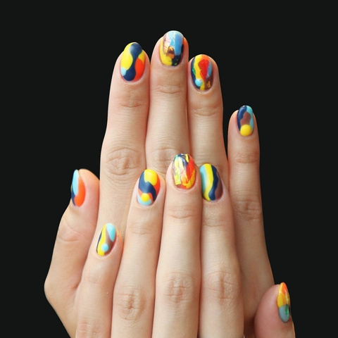 Colorful Abstract Stripe Water Drop Shape Press On Nails Durable Artificial False Nail Tips For Women Decorative Manicure
