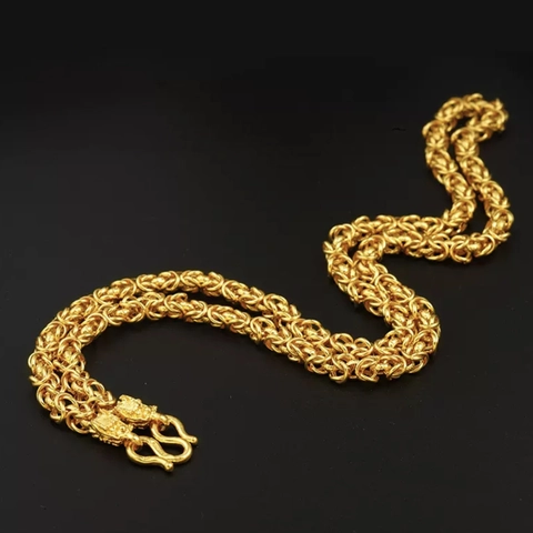 Collar De Cadena Bizantina De Plata De Ley 925 Bañado En Oro Con Cierre De Doble Cabeza De Dragón Joyería Retro Hip Hop Dominante