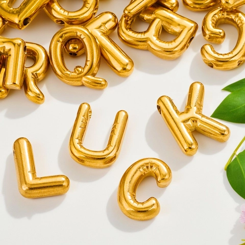 Bubble Initial Pendant Necklace Stainless Steel Gold Plated Balloon Alphabet Charms For DIY Jewelry Making